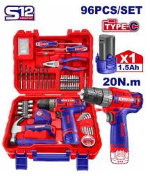 EEDK09601, 96 Pcs Tools set - 0-750rpm, 20Nm Professional Grade Power Tool Equipment